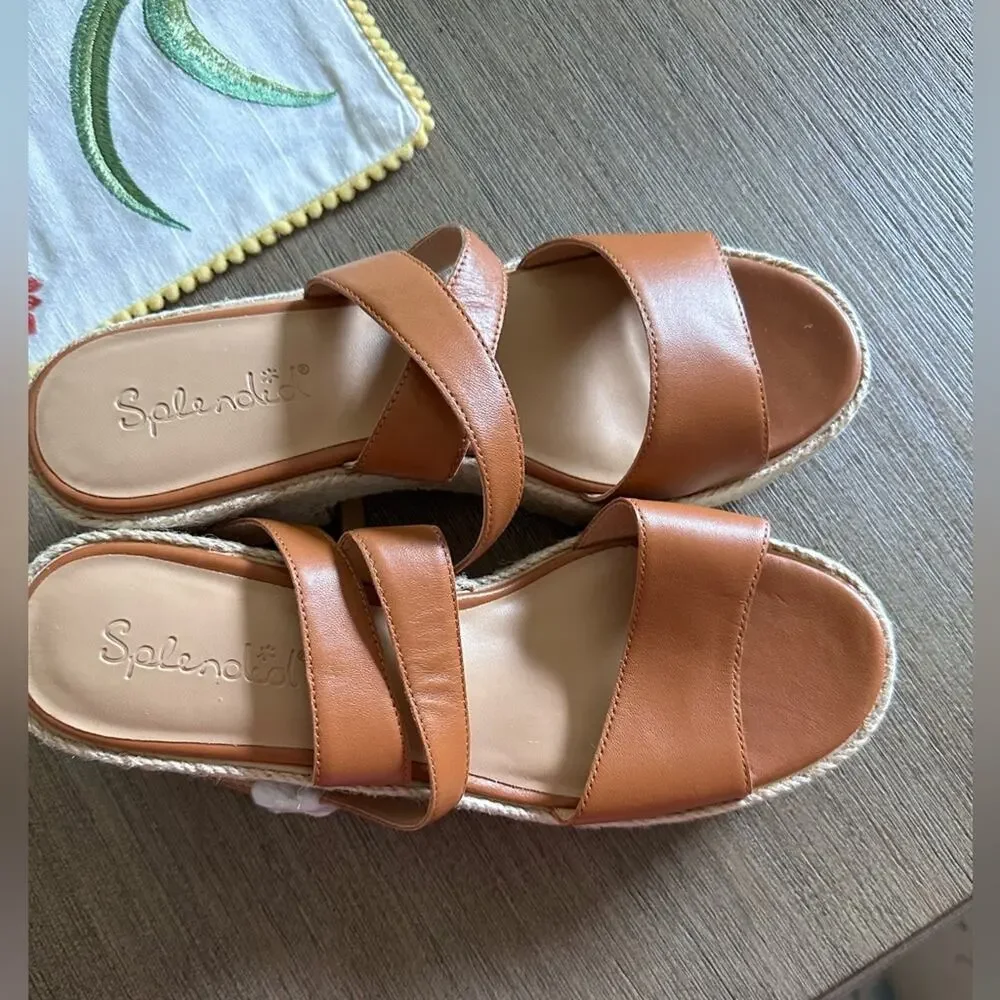 Splendid Women’s Bowie Espadrille Wedge Leather Camel Cognac Sandal New